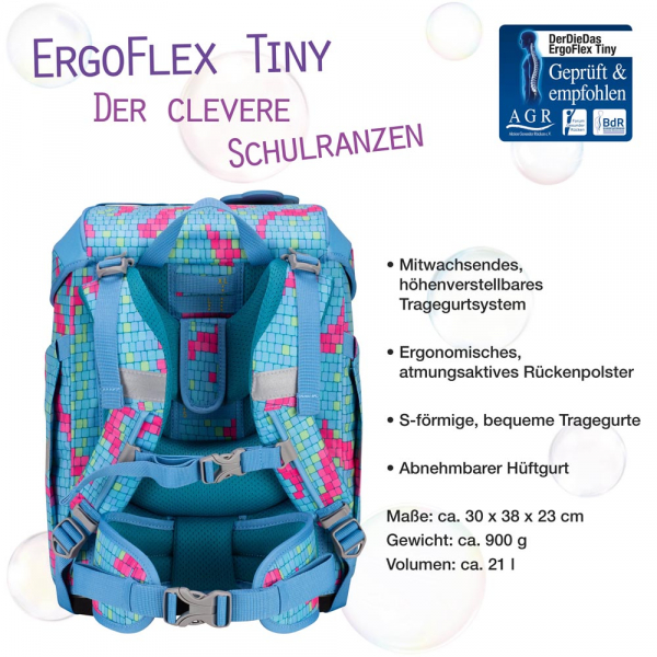 DER DIE DAS Schultaschenset ErgoFlex Tiny 5tlg Happy Pixel